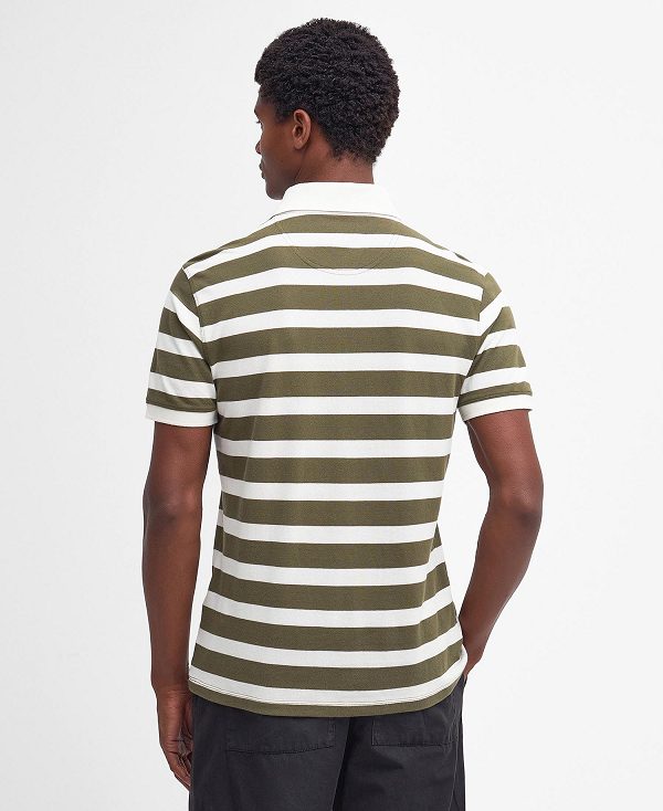 Barbour Striped Sports Polo Shirt Pale Sage | BABO88104