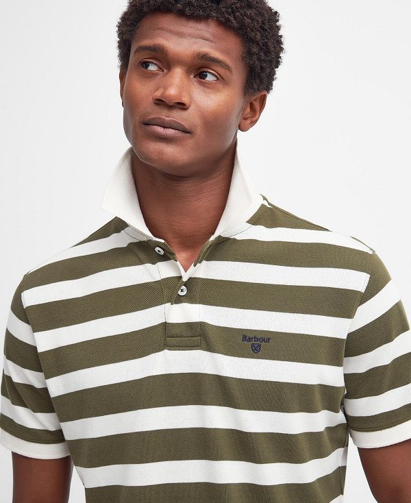 Barbour Striped Sports Polo Shirt Pale Sage | BABO88104