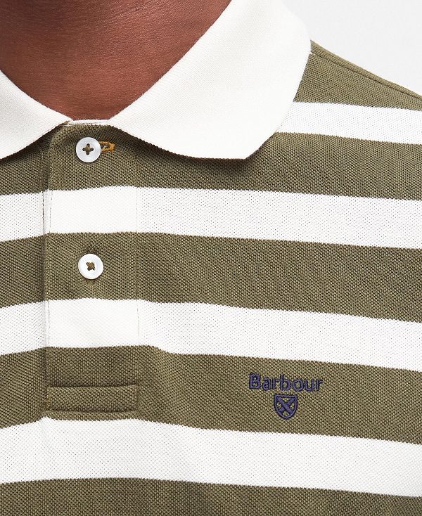 Barbour Striped Sports Polo Shirt Pale Sage | BABO88104