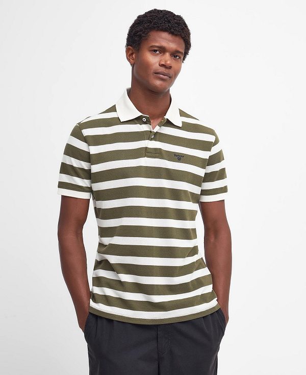 Barbour Striped Sports Polo Shirt Pale Sage | BABO88104