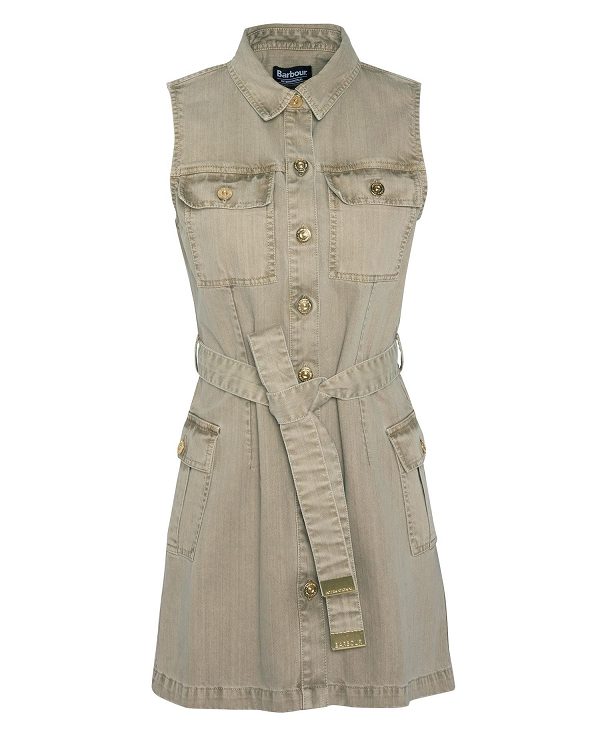 Barbour Tamsin Denim Mini Dress Washed Khaki | BABO89623