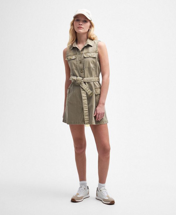 Barbour Tamsin Denim Mini Dress Washed Khaki | BABO89623