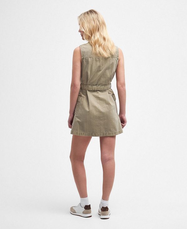 Barbour Tamsin Denim Mini Dress Washed Khaki | BABO89623