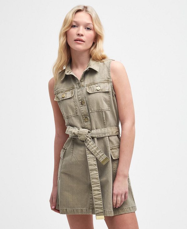 Barbour Tamsin Denim Mini Dress Washed Khaki | BABO89623