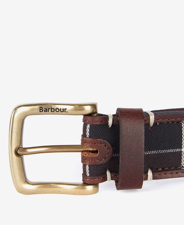 Barbour Tartan/Leather Belt Classic Brown | BABO88953