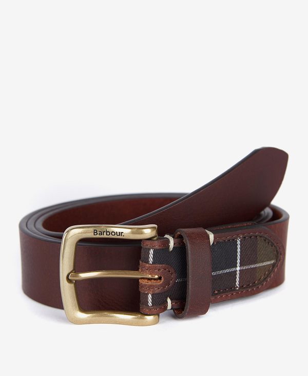 Barbour Tartan/Leather Belt Classic Brown | BABO88953