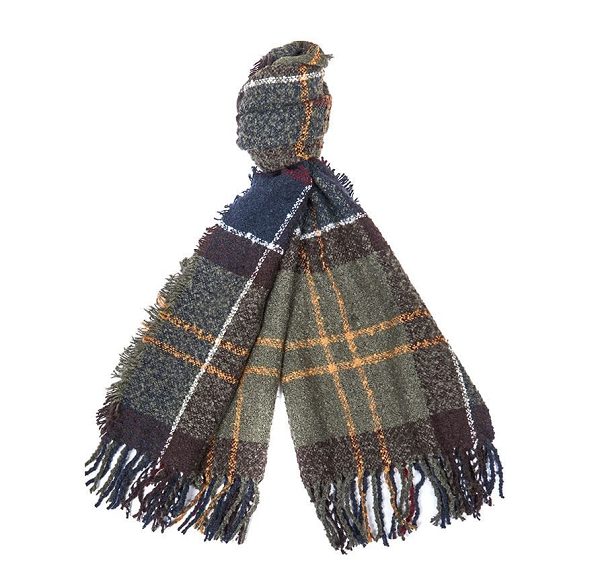 Barbour Tartan Boucle Scarf Pink/Hessian | BABO90083