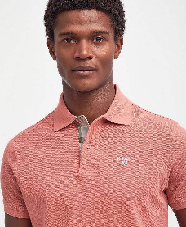 Barbour Tartan Pique Polo Shirt Pink Clay | BABO88159