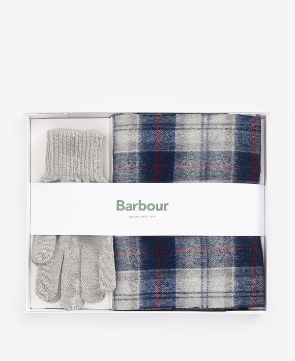 Barbour Tartan Scarf & Glove Gift Set Blue | BABO89114