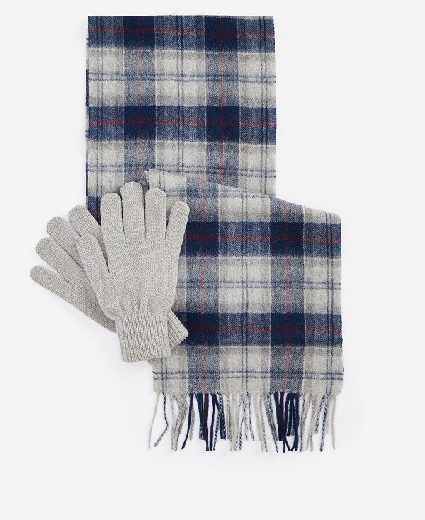 Barbour Tartan Scarf & Glove Gift Set Blue | BABO89114