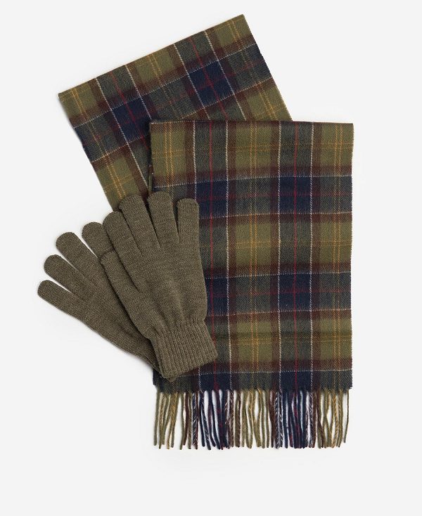 Barbour Tartan Scarf & Glove Gift Set Classic Black Slate Tartan | BABO89115