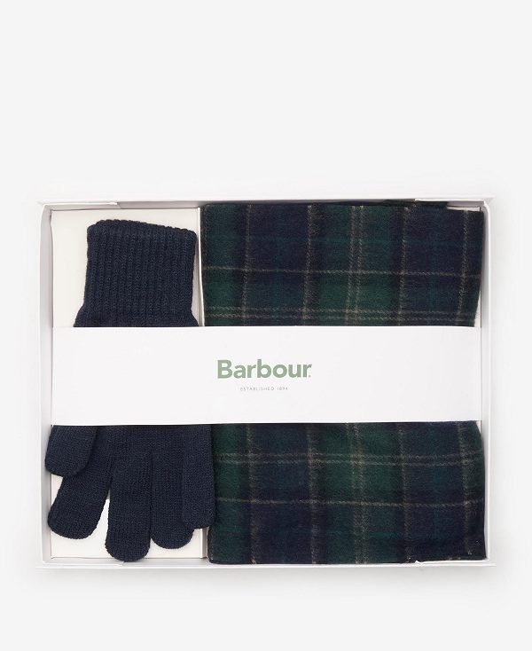 Barbour Tartan Scarf & Glove Gift Set Green Loch Tartan | BABO89116