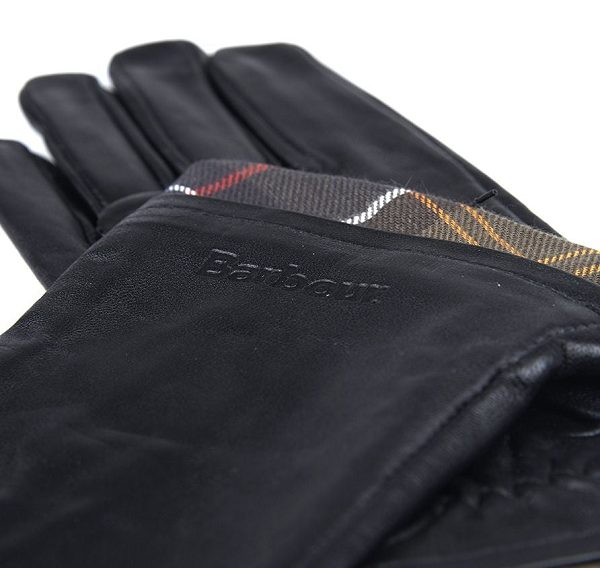 Barbour Tartan Trimmed Leather Gloves Black/Classic | BABO90059