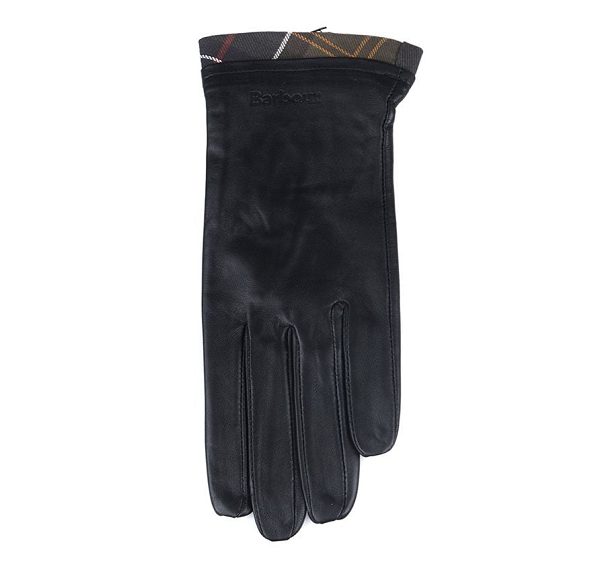 Barbour Tartan Trimmed Leather Gloves Black/Classic | BABO90059