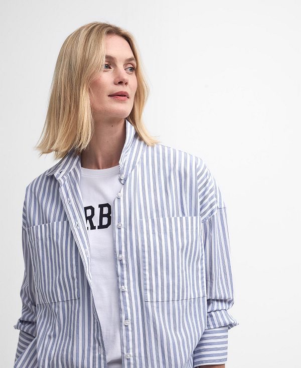 Barbour Violetta Striped Long-sleeved Shirt Sandstone Stripe | BABO89523