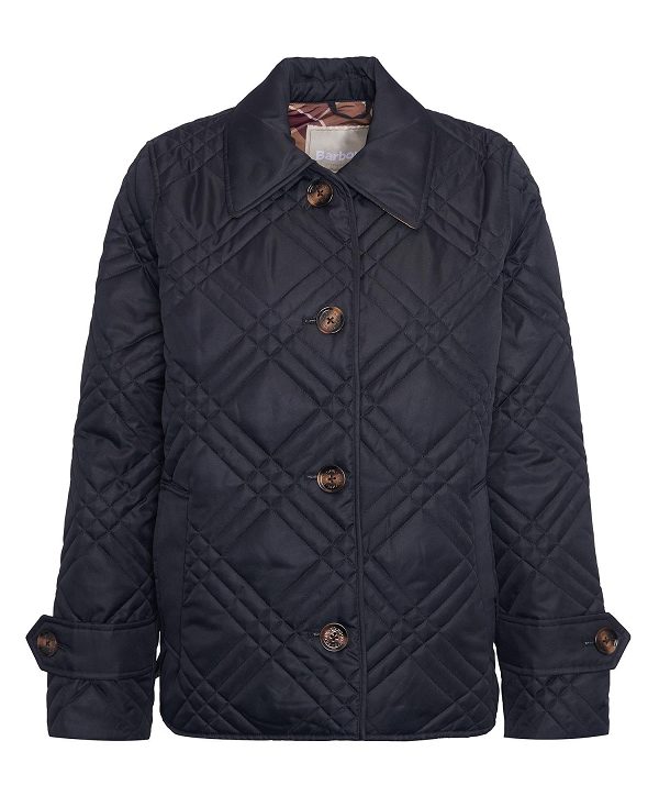 Barbour Walton Quilted Jacket Black/Muted Cabernet Tartan | BABO89346