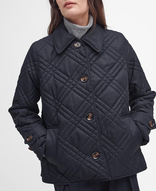 Barbour Walton Quilted Jacket Black/Muted Cabernet Tartan | BABO89346