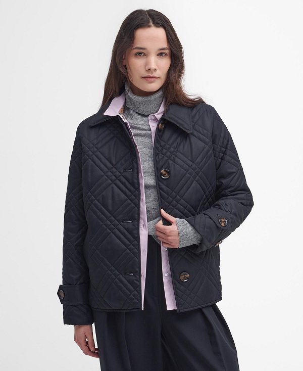 Barbour Walton Quilted Jacket Black/Muted Cabernet Tartan | BABO89346