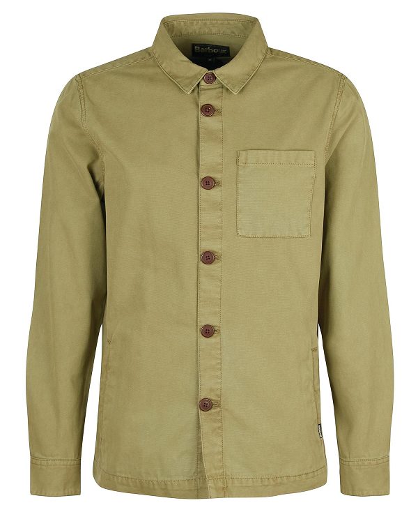 Barbour Washed Cotton Overshirt Bleached Olive | BABO87592