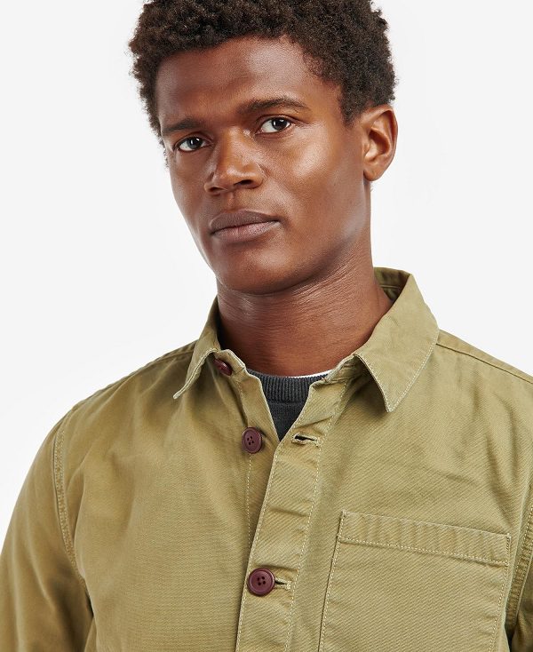 Barbour Washed Cotton Overshirt Bleached Olive | BABO87592