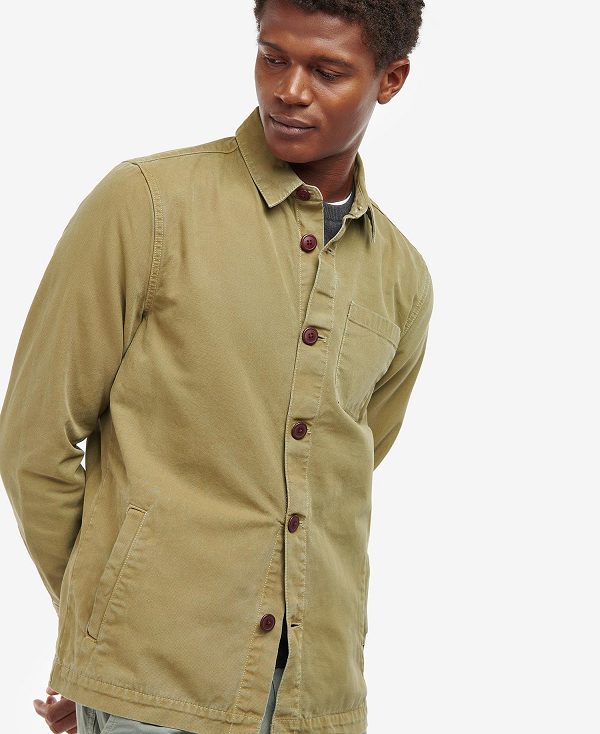 Barbour Washed Cotton Overshirt Bleached Olive | BABO87592