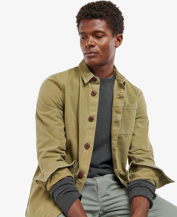 Barbour Washed Cotton Overshirt Bleached Olive | BABO87945