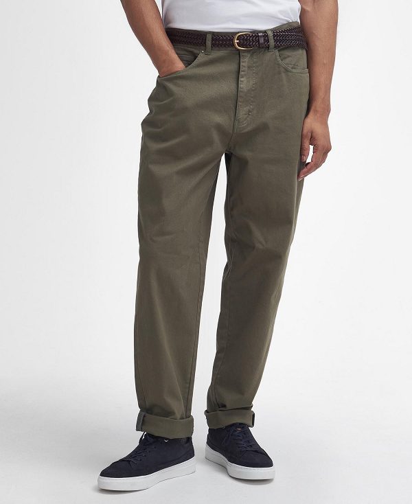 Barbour Washed Stretch Regular Trousers Green | BABO88829