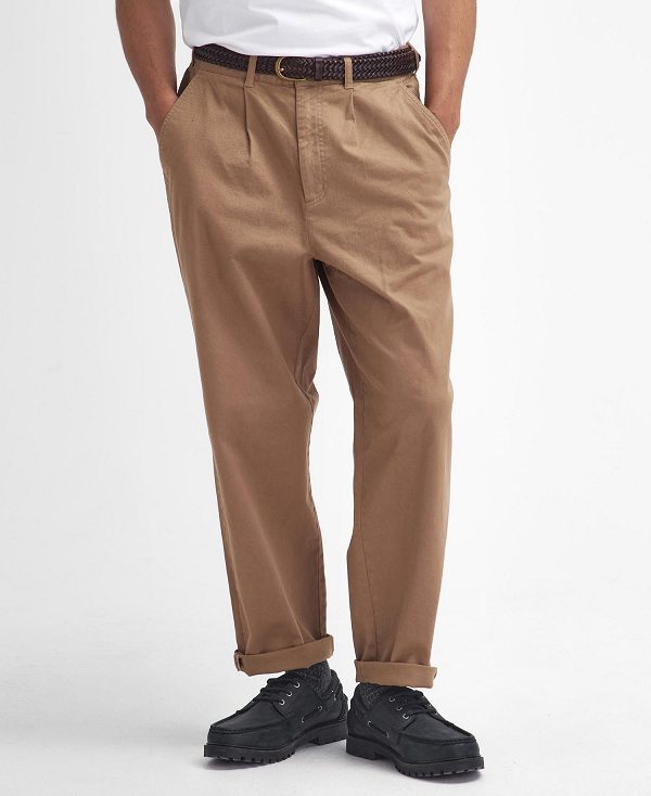 Barbour Washed Stretch Relaxed Trousers Beige | BABO88830