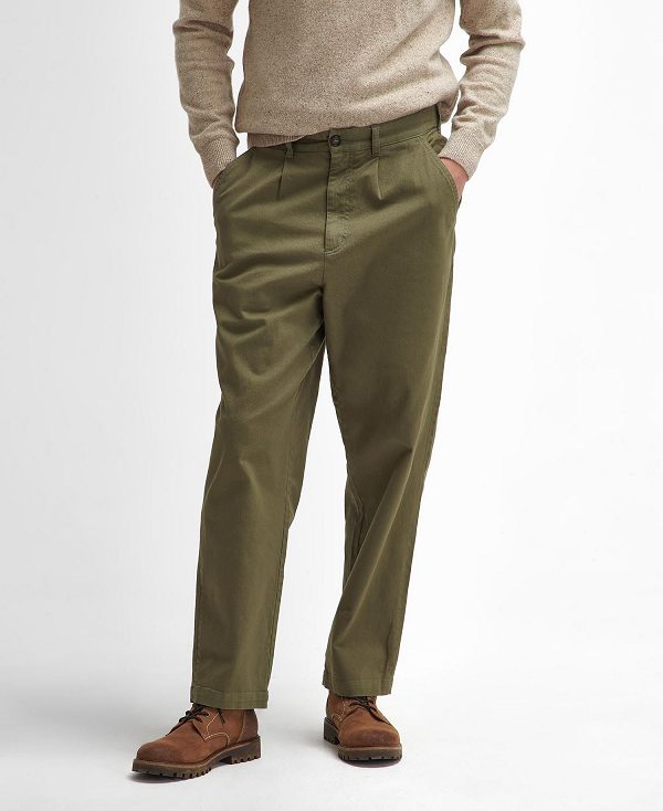 Barbour Washed Stretch Relaxed Trousers Green | BABO88837