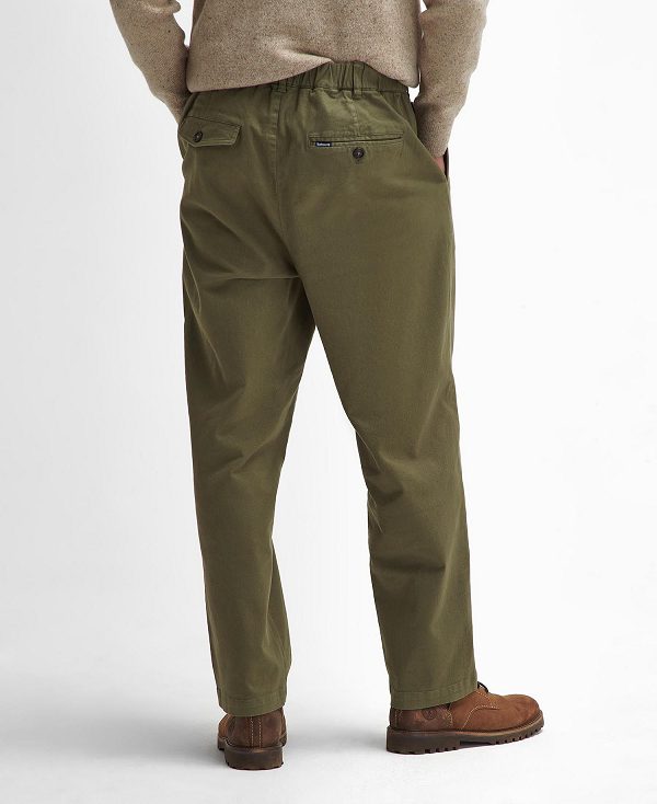 Barbour Washed Stretch Relaxed Trousers Green | BABO88837