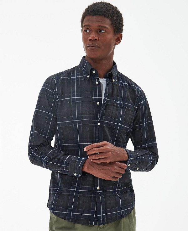 Barbour Wetheram Tailored Fit Shirt Classic Black Slate | BABO87846