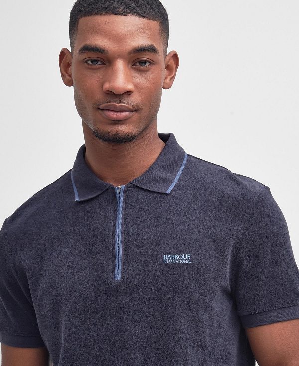 Barbour Wilton Terry Short-sleeved Polo Shirt Dark Navy | BABO88184