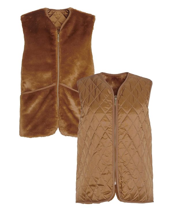 Barbour Women'S Reversible Faux-fur Gilet Gold | BABO89468