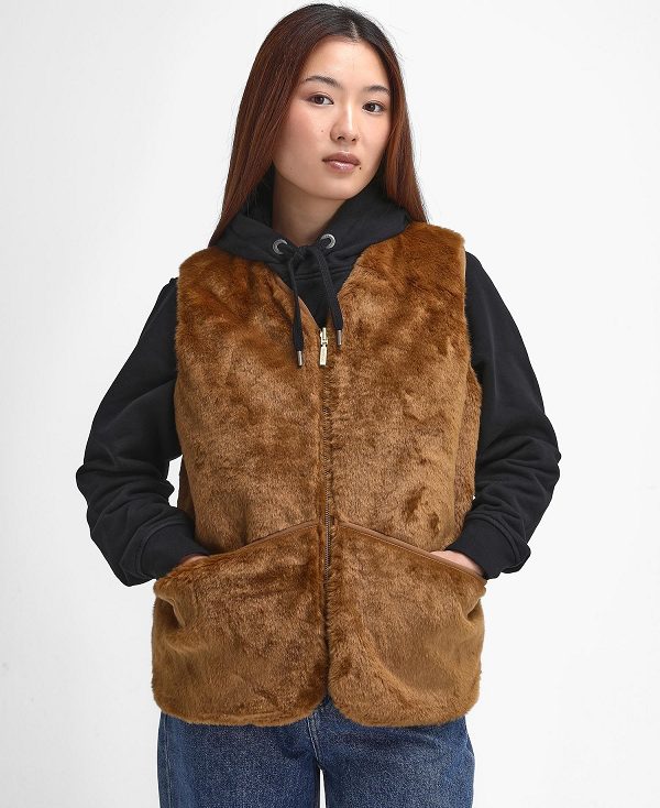 Barbour Women'S Reversible Faux-fur Gilet Gold | BABO89468