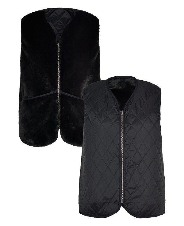 Barbour Women'S Reversible Faux-fur Gilet Black | BABO89469