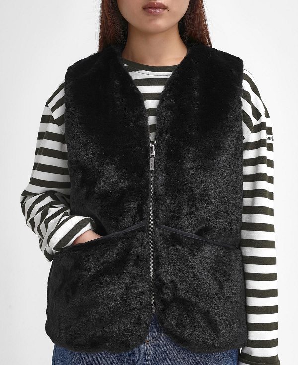 Barbour Women'S Reversible Faux-fur Gilet Black | BABO89469